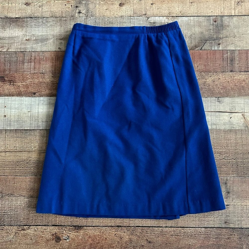Oui Petites by Tan Jay Women's Royal Blue Wool Midi Skirt -14